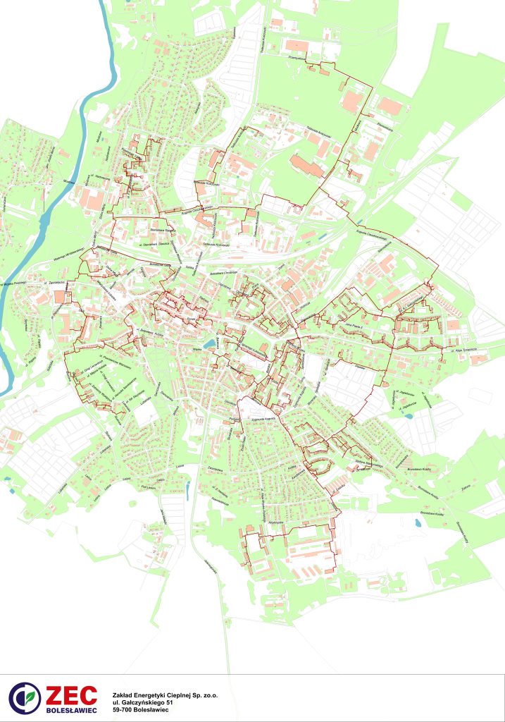 mapa sieci ciepłowniczej ZEC Bolesławiec